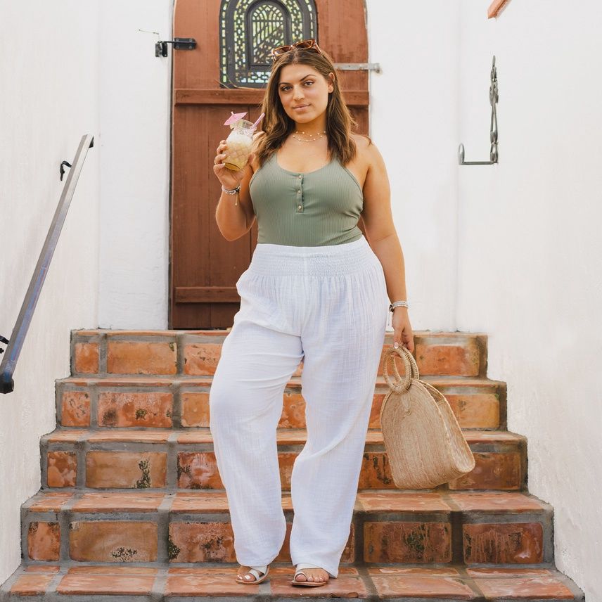 White Wide Leg Cotton Pants