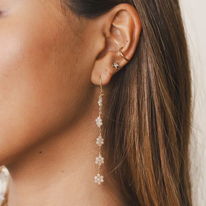 Cream Flower Dangle Earrings