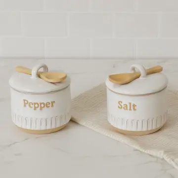 Fluted Edge Salt And Pepper Cellar with Spoons