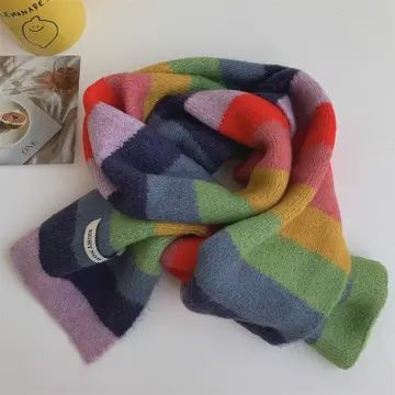 Colorful Striped Knitted Short Scarf