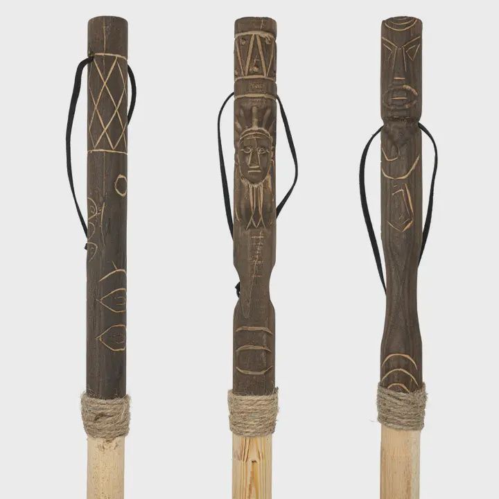 Carved Totem Walking Sticks w/ Compass