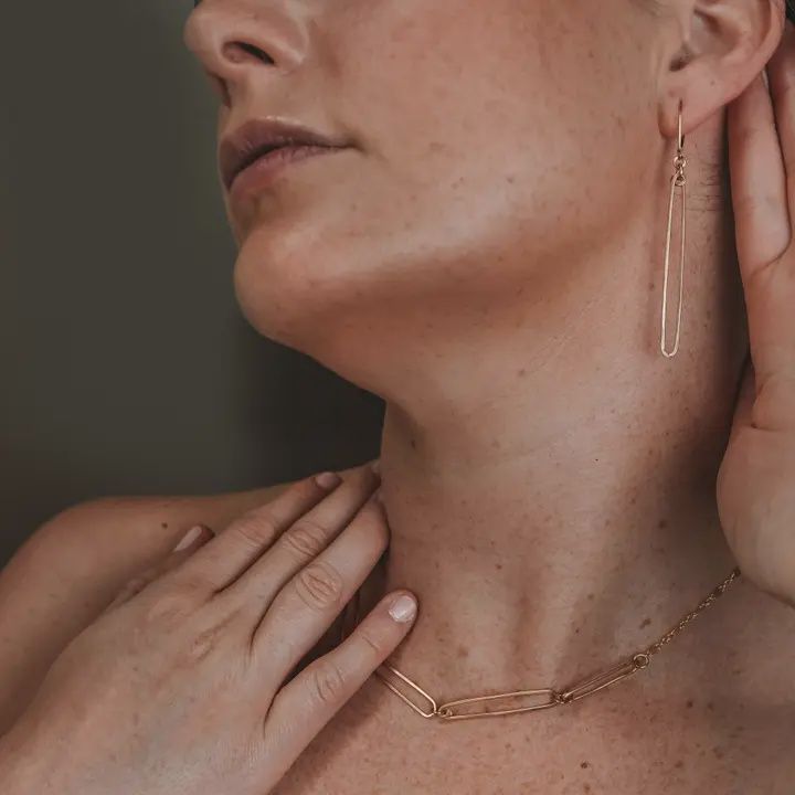 Gold Mast Earrings : Long Skinny Wire Rectangles