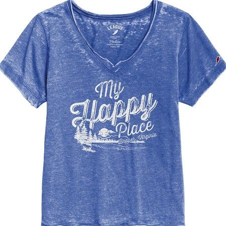 My Happy Place V-Neck Tee, Color: Heather Royal Blue, Size: Small