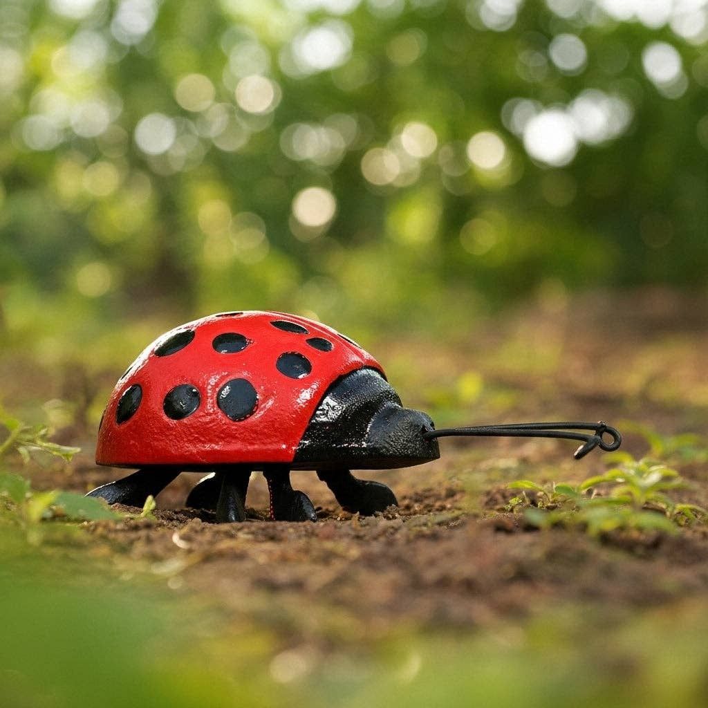 Ladybug Garden Statue and Paperweight, Red Cast Iron Shelf or Desk Decor