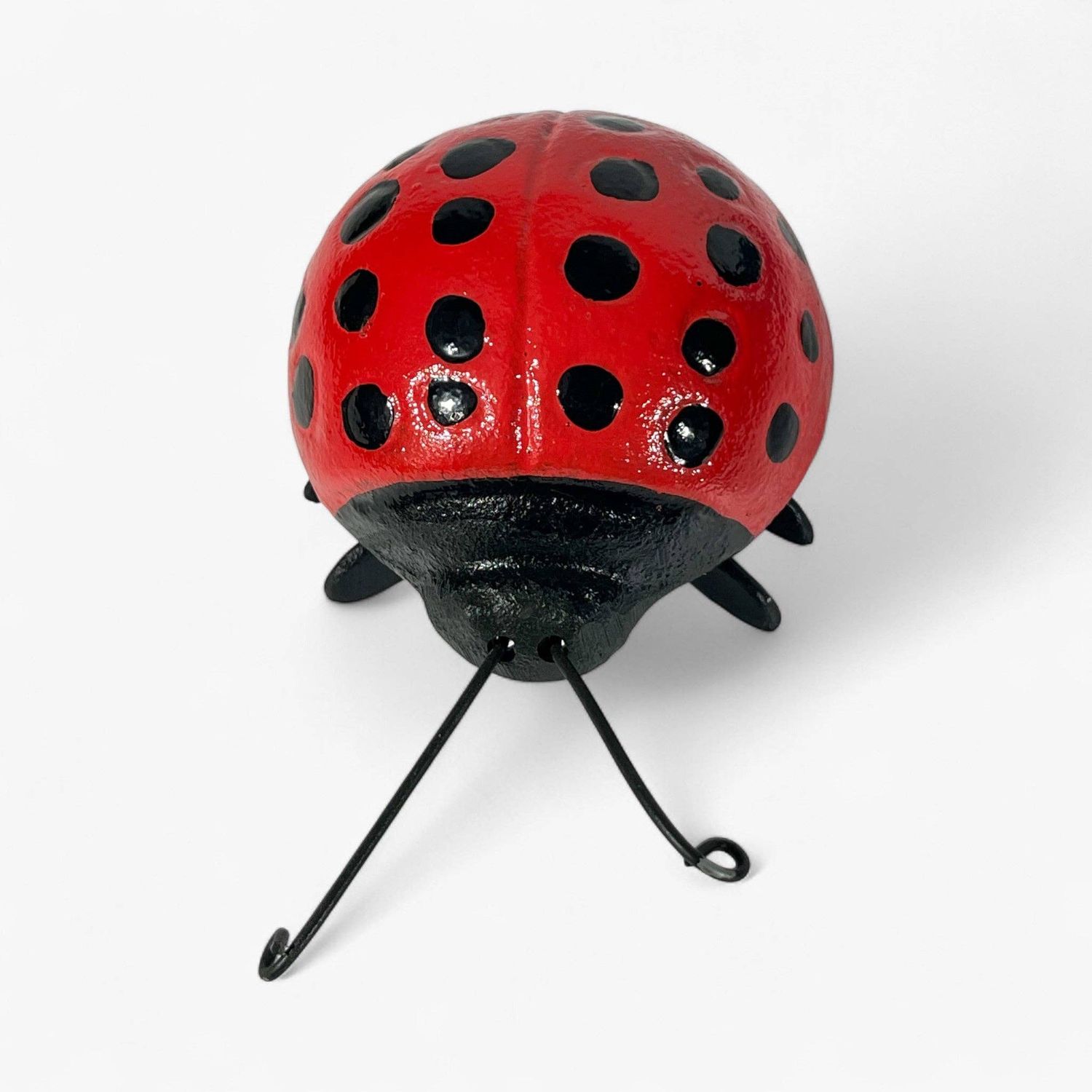 Ladybug Garden Statue and Paperweight, Red Cast Iron Shelf or Desk Decor