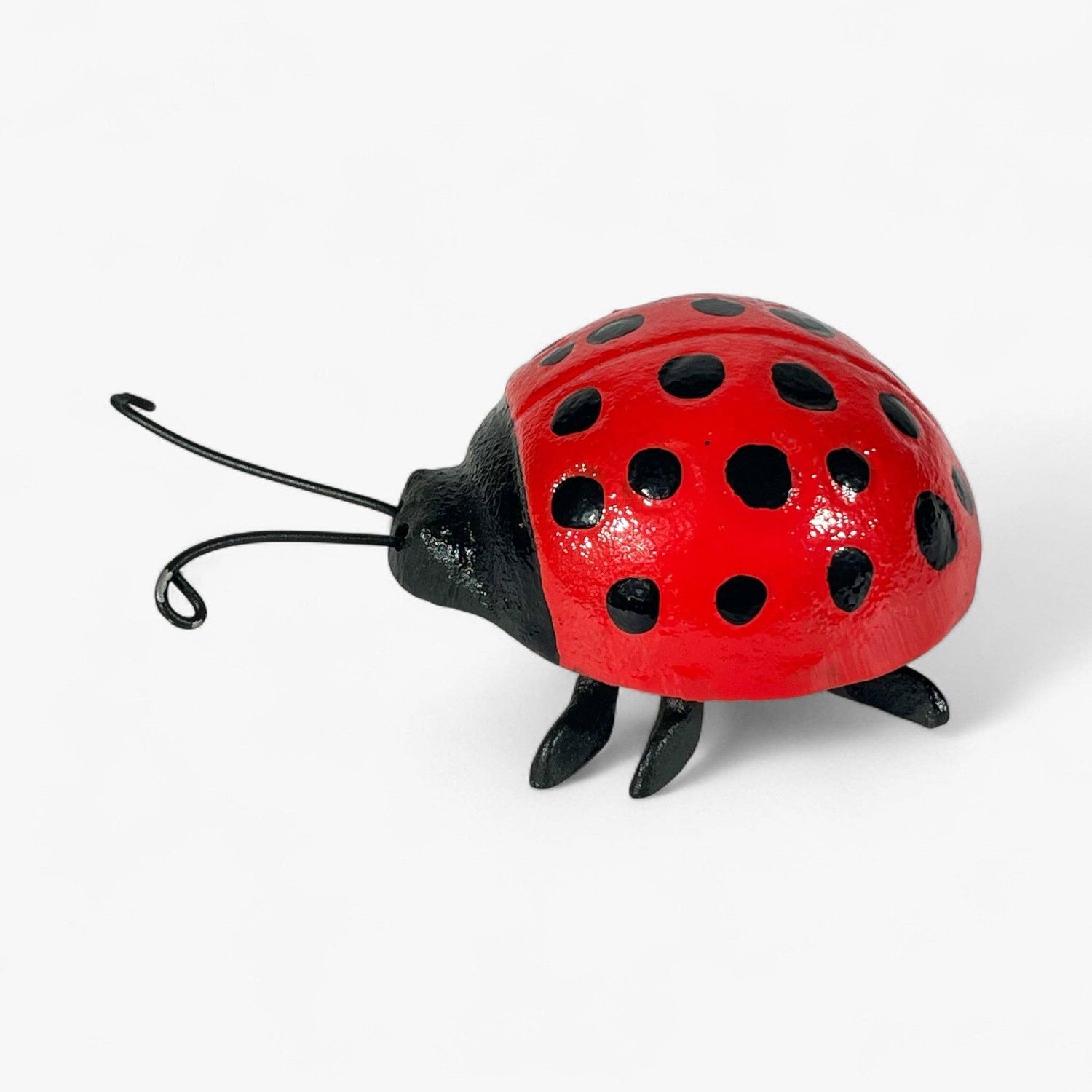 Ladybug Garden Statue and Paperweight, Red Cast Iron Shelf or Desk Decor