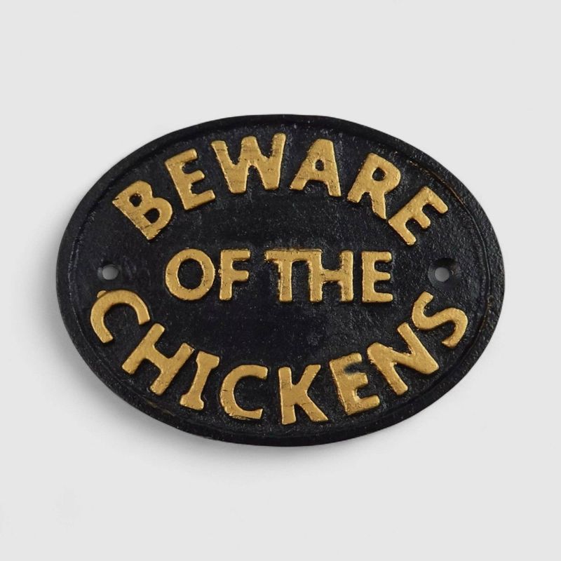 "Beware of the Chickens" Cast Iron Wall Plaque for Coop or Porch