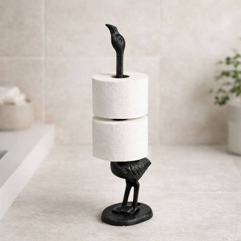 Flamingo Toilet Paper Holder, Black Cast Iron Bathroom Decor