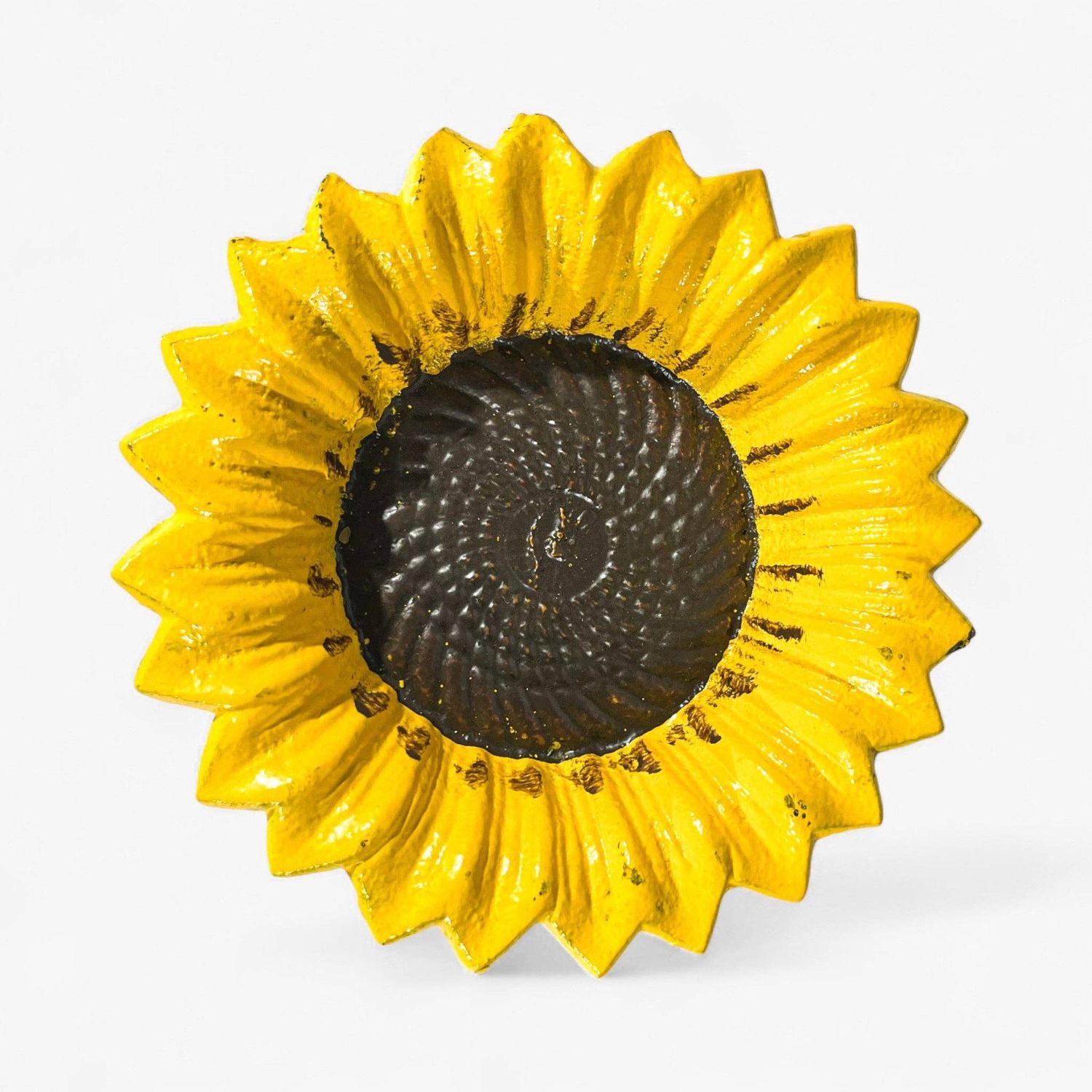 Sunflower Bird Feeder and Bath, Yellow Cast Iron Garden Stake