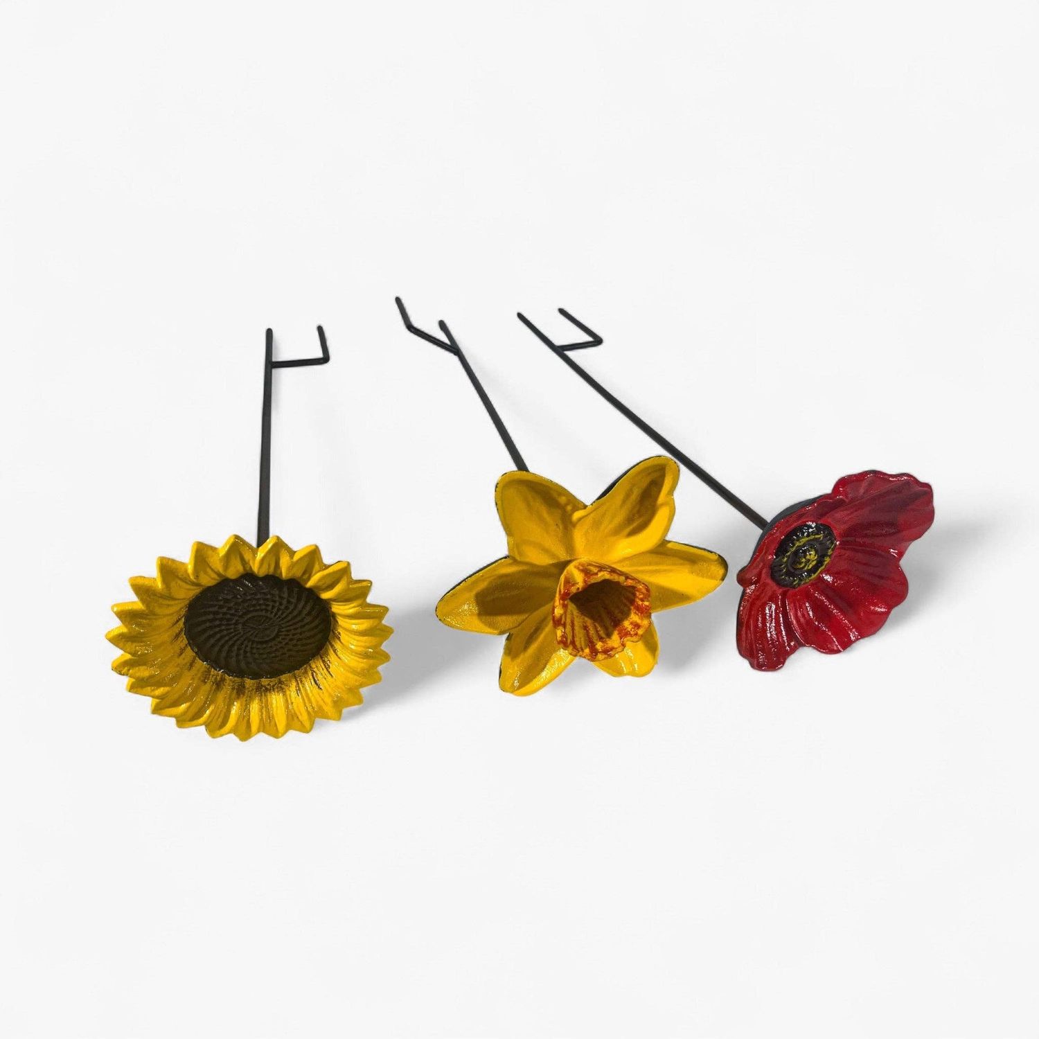 Sunflower Bird Feeder and Bath, Yellow Cast Iron Garden Stake