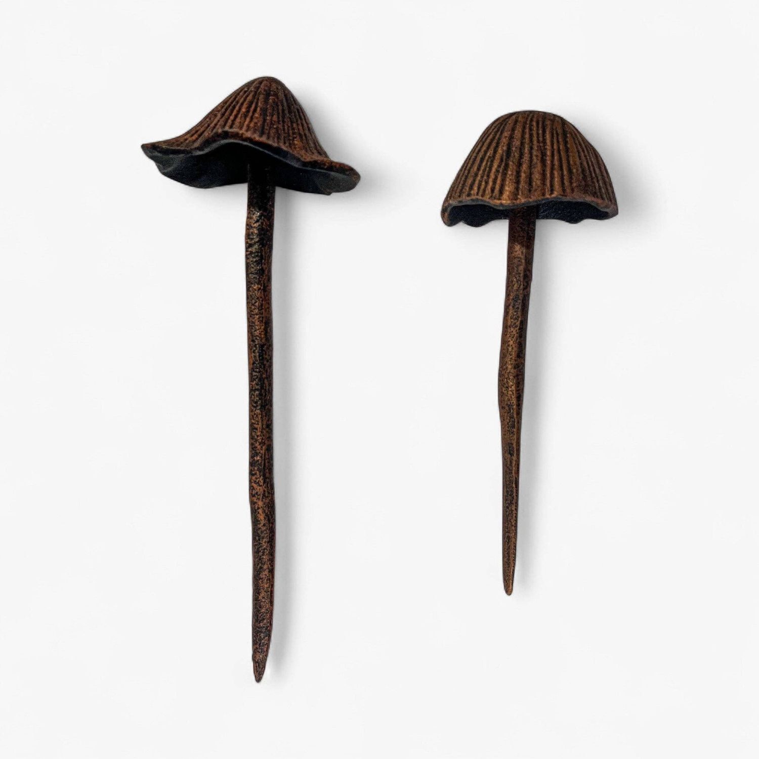 Mushroom Garden Stakes, Cast Iron  Aged Copper Finish