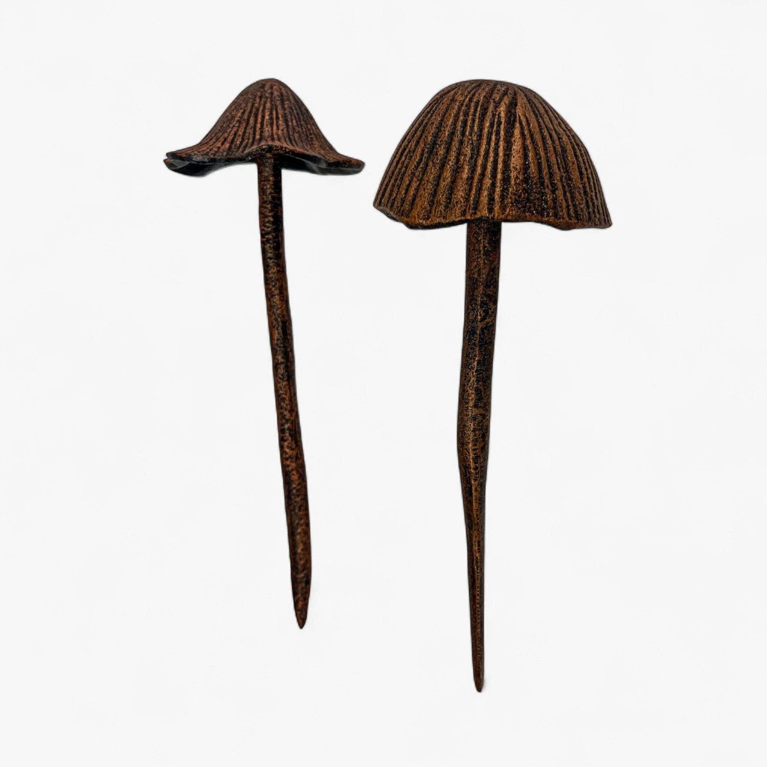 Mushroom Garden Stakes, Cast Iron  Aged Copper Finish