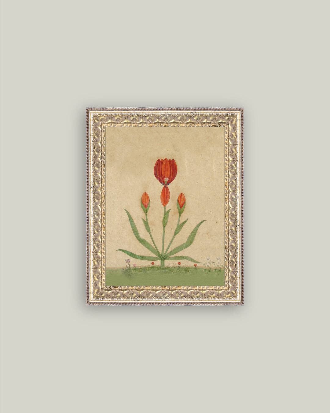 Three Red Tulips Framed Antique Art