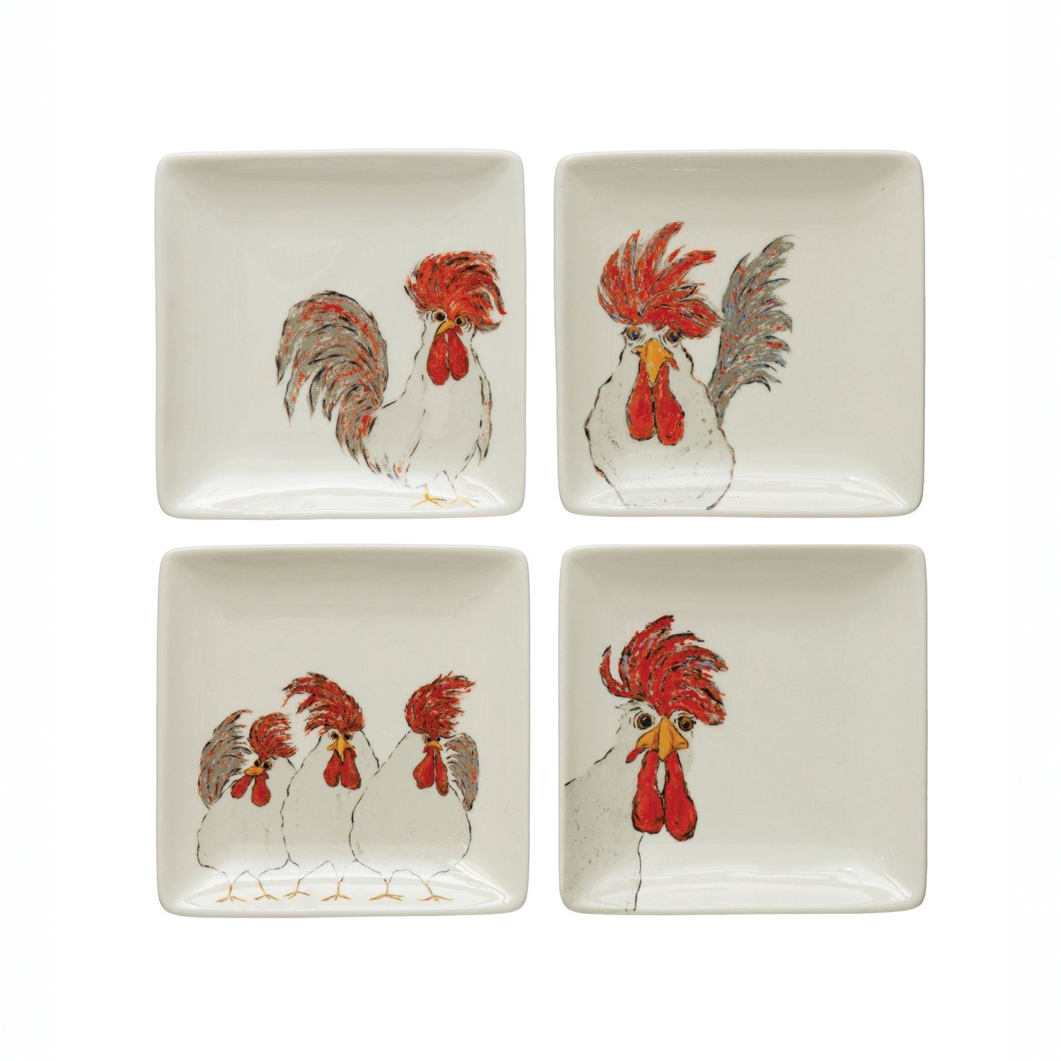 Stoneware Plate With Chickens