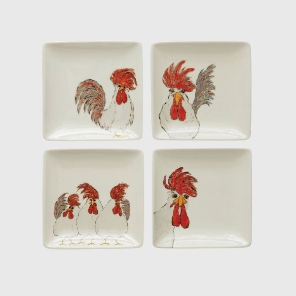 Stoneware Plate With Chickens
