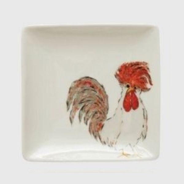 Stoneware Plate With Chickens, Style: Chicken in Corner