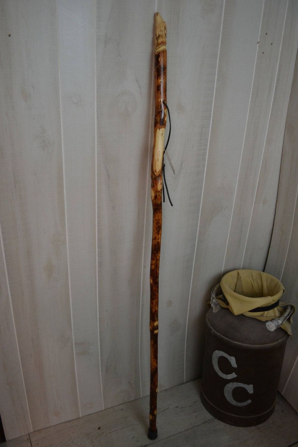 Wolf Head Carving in walking stick