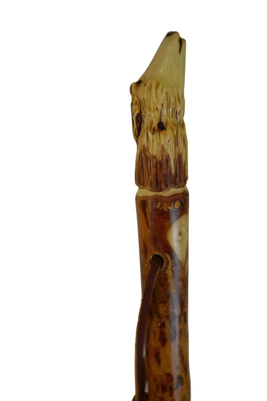 Wolf Head Carving in walking stick