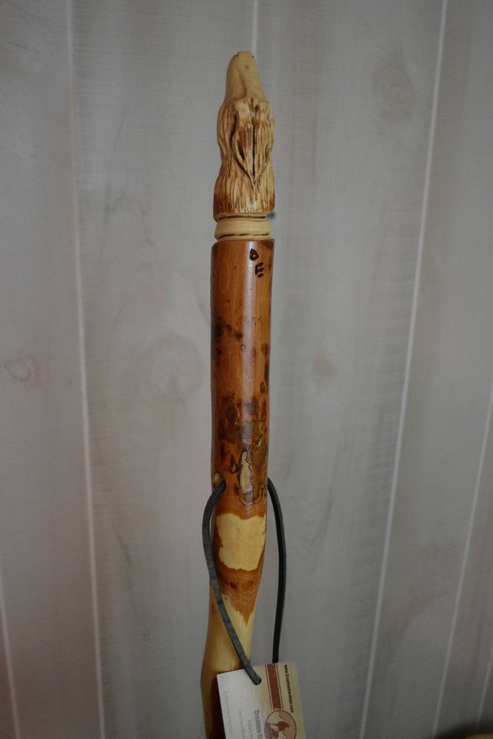 Wolf Head Carving in walking stick