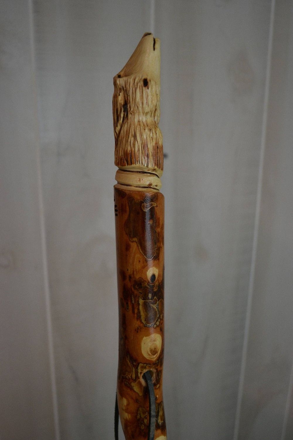 Wolf Head Carving in walking stick
