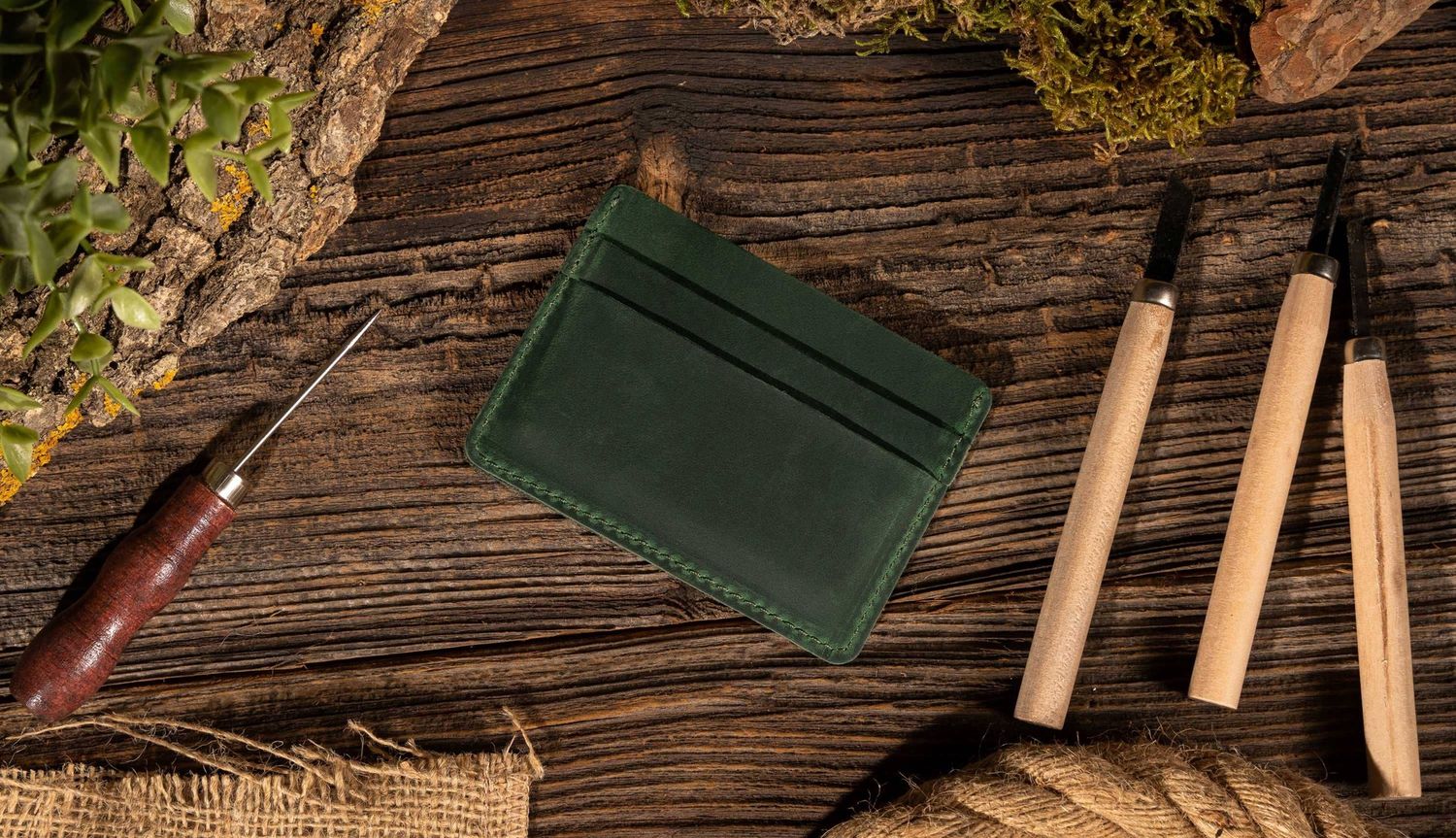 Leather Card Holder Wallet, Color: Green