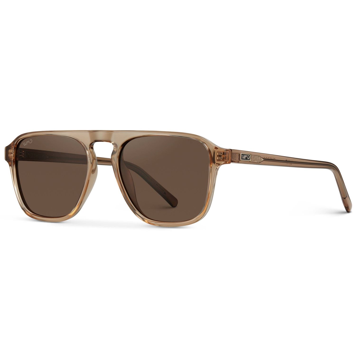 Emerson - Unisex Polarized Retro Aviator, Color: Crystal Brown / Brown Lens