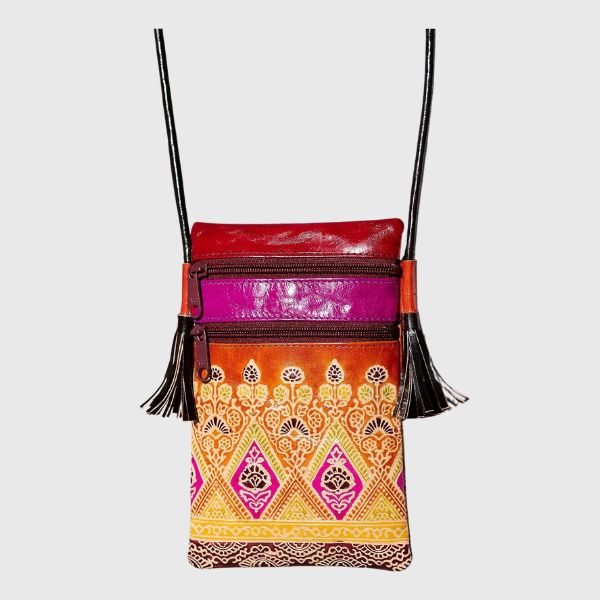 Hand-painted Genuine Leather Cellphone Bag - ethnic motif