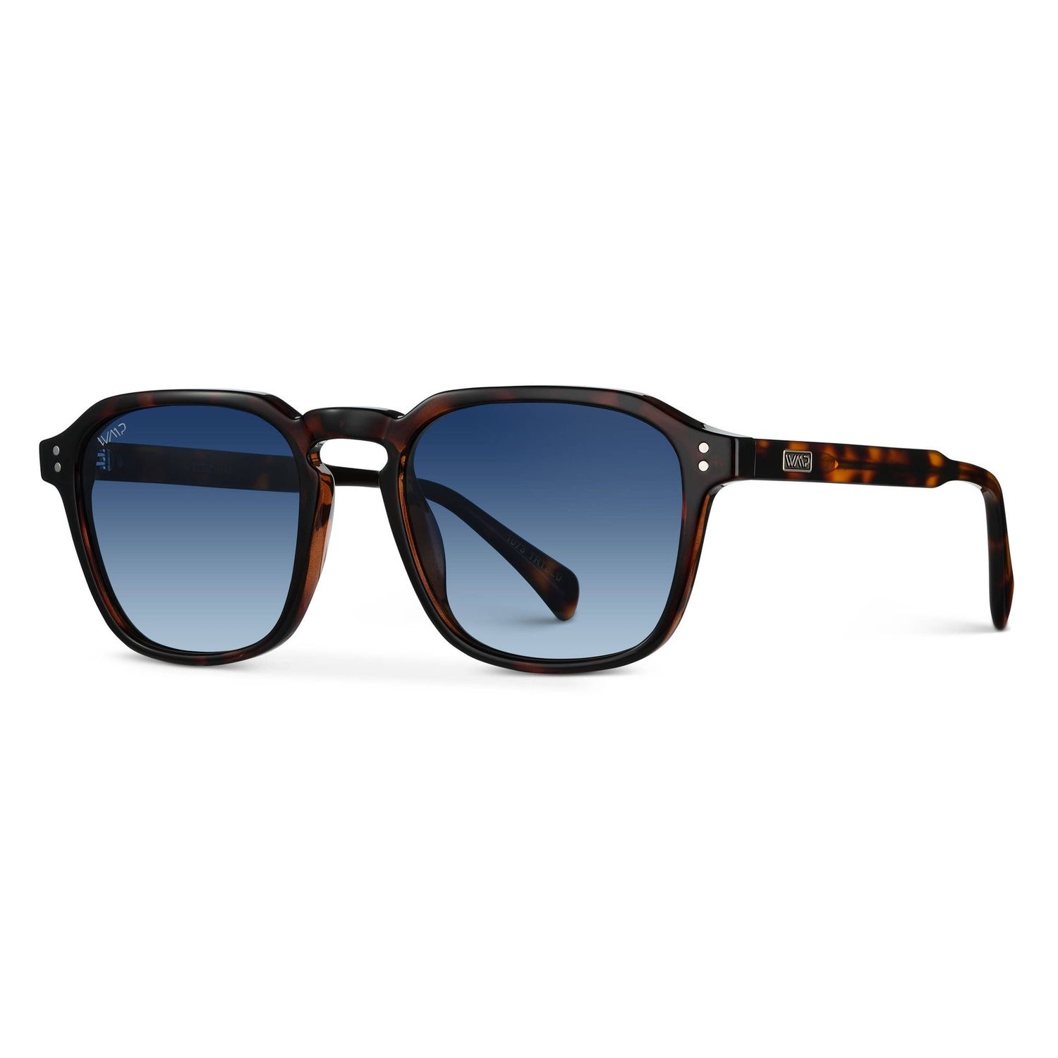Francis - Geometric Frame Polarized Sunglasses, Color: Brown Tortoise / Gradient Blue Lens