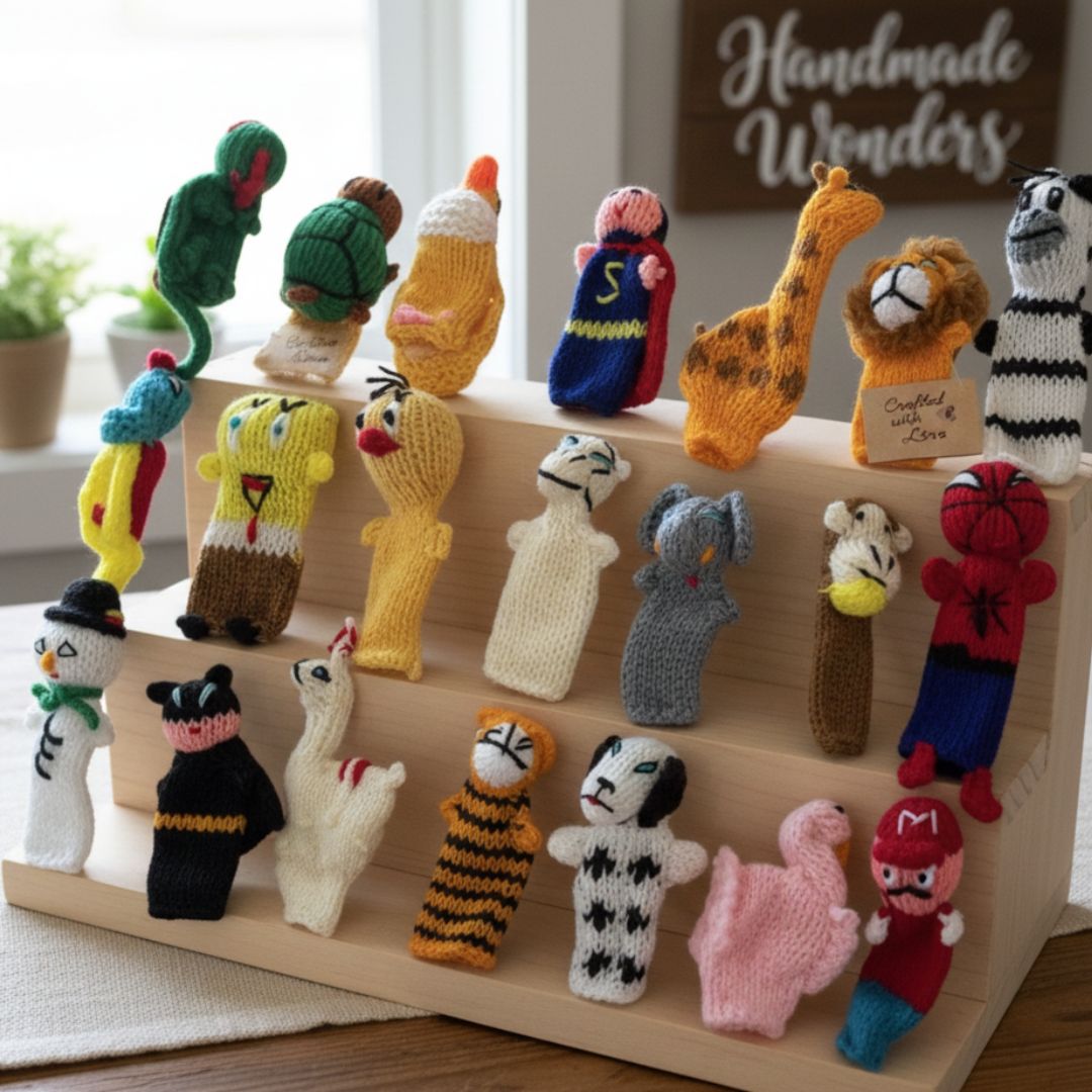 Baby Finger Puppets, Hand knitted, Assorted figurines kids
