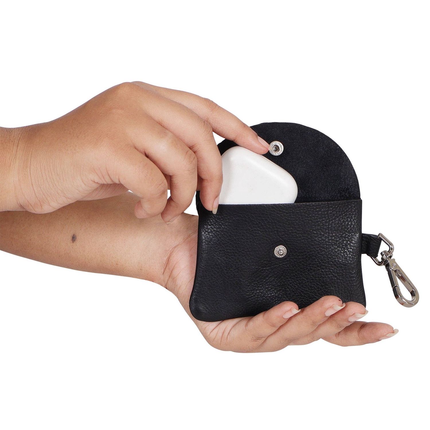 Leather Stitch Detail Mini Snap Pouch