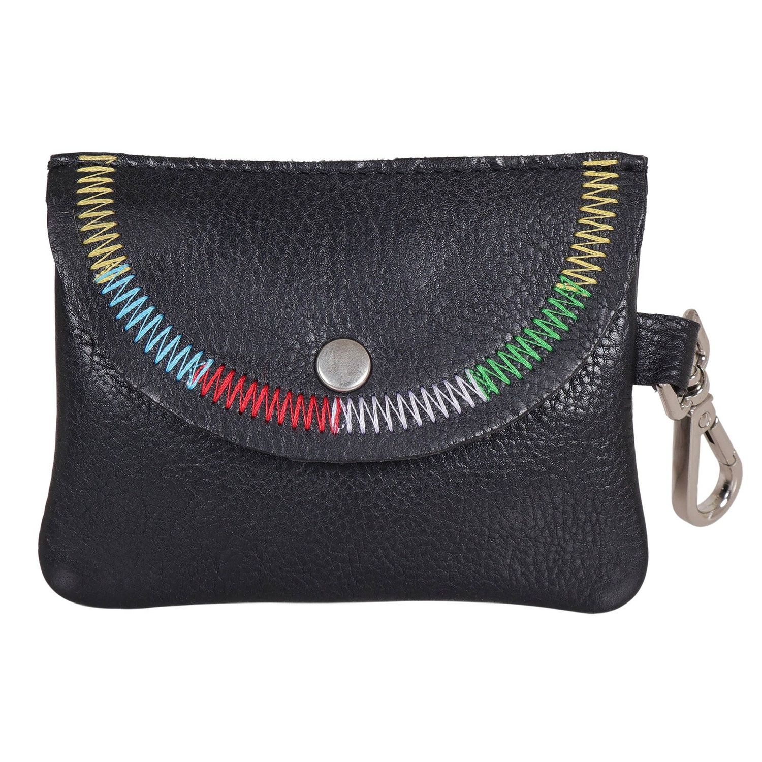 Leather Stitch Detail Mini Snap Pouch