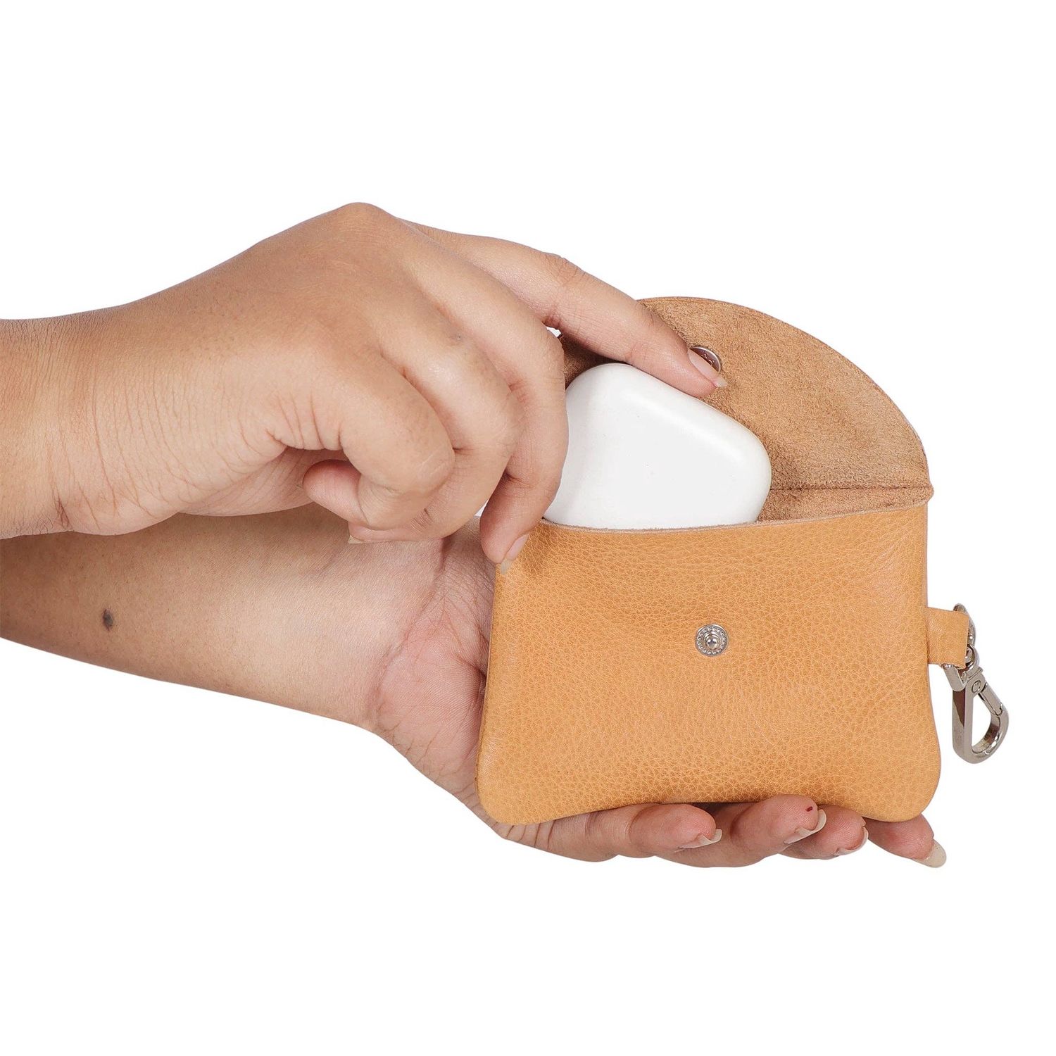Leather Stitch Detail Mini Snap Pouch