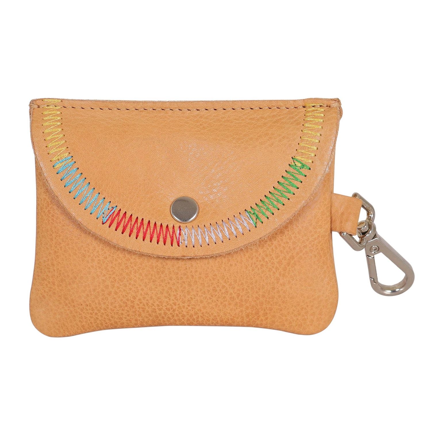 Leather Stitch Detail Mini Snap Pouch, Color: Camel