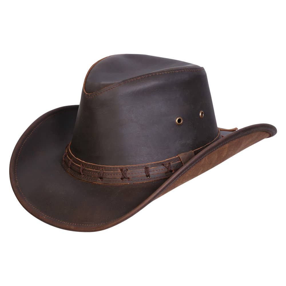 High Sierra Leather Cowboy Hat, Color: Brown, Size: large