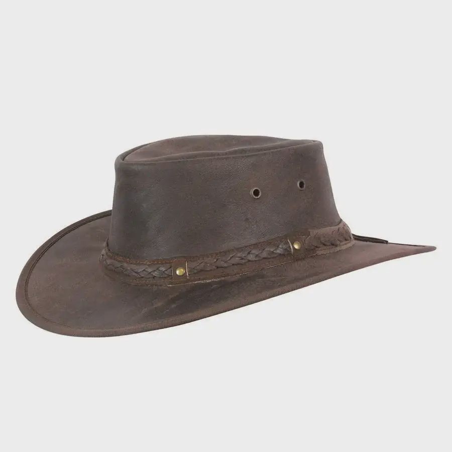 Kangaroo Crossing Leather hat, Color: Brown, Size: X-large