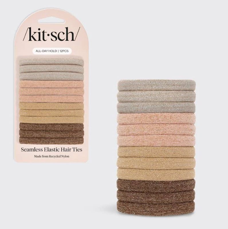 Recycled Nylon Glitter Medium Elastics 12pc - Neutral