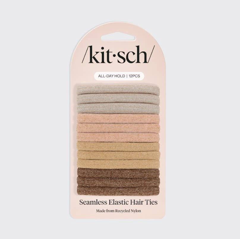 Recycled Nylon Glitter Medium Elastics 12pc - Neutral