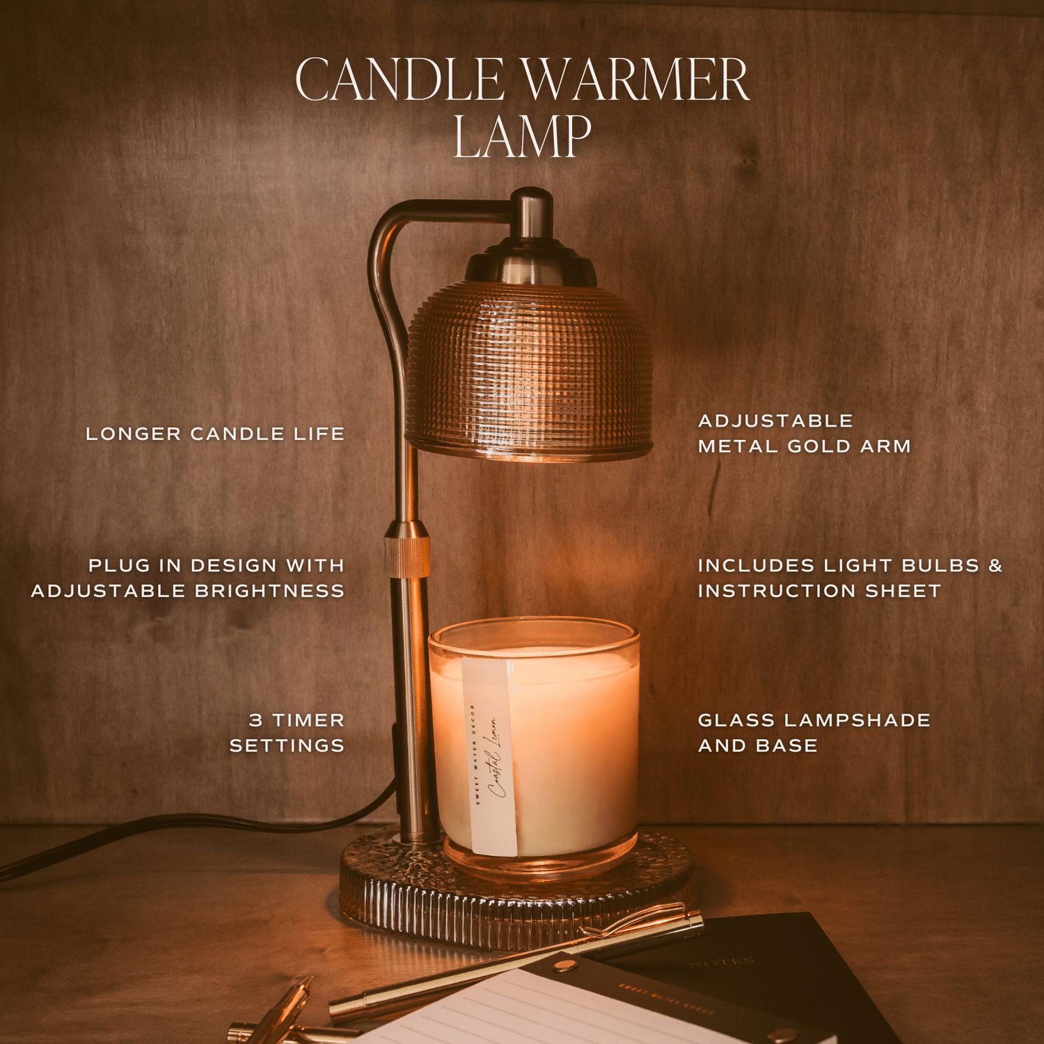Candle Lamp Warmer, Wood Base