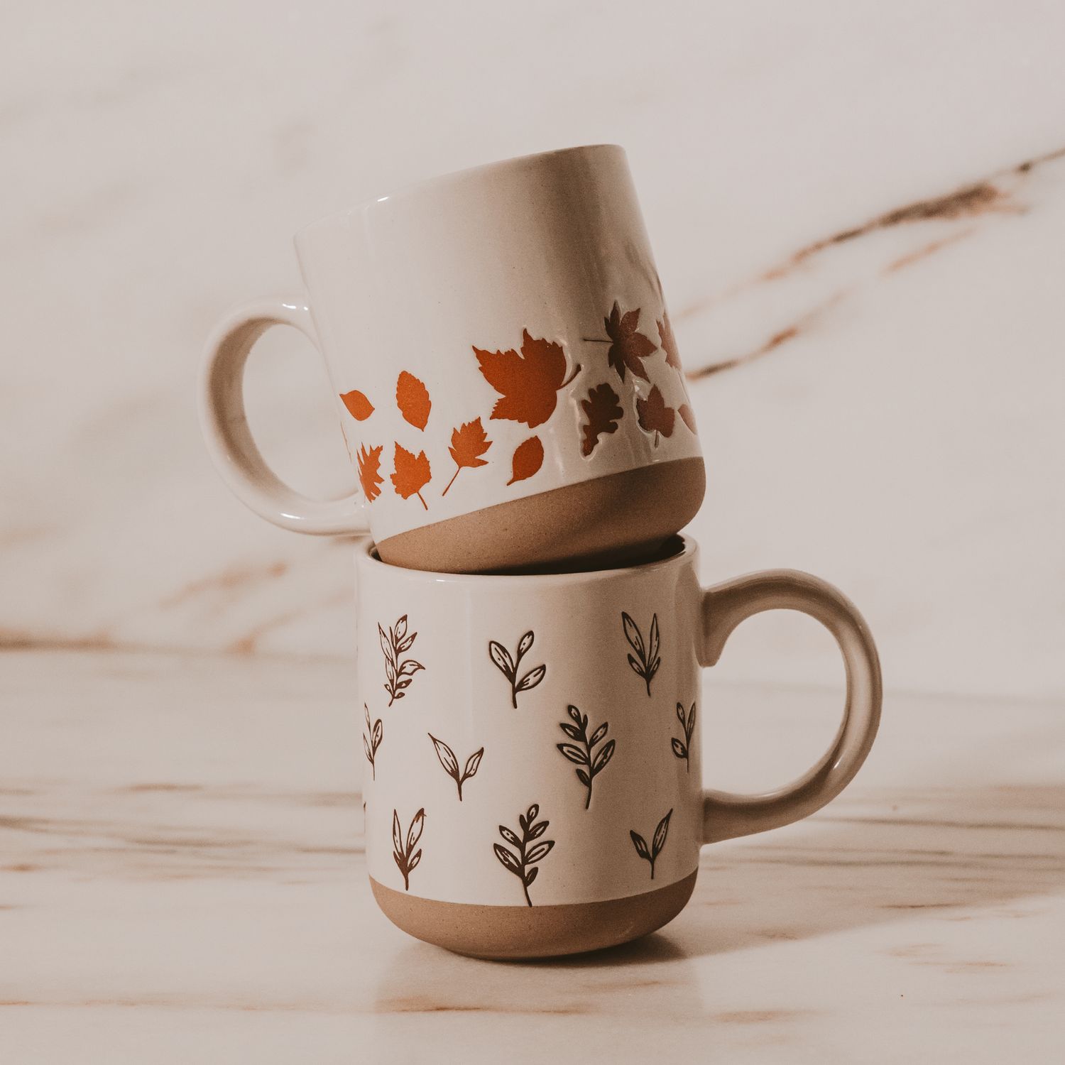 Orange Leaves Stoneware Coffee Mug