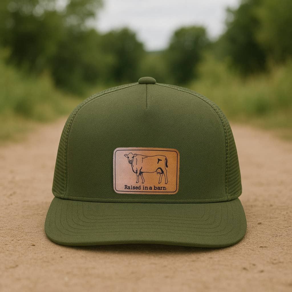 Raised in a barn Cow Country Western Farm Kids Trucker Hat
