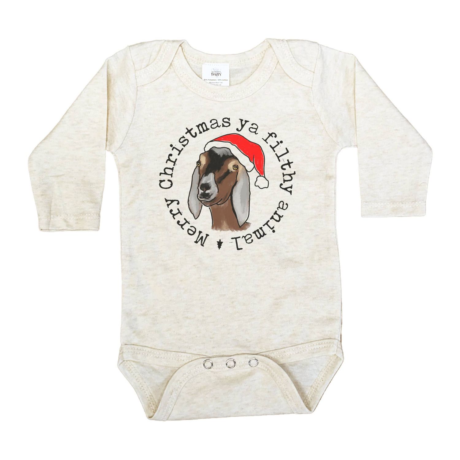 Filthy Animal Christmas Goat Baby Bodysuit, Size: 12-18 months, Style: Long Sleeves