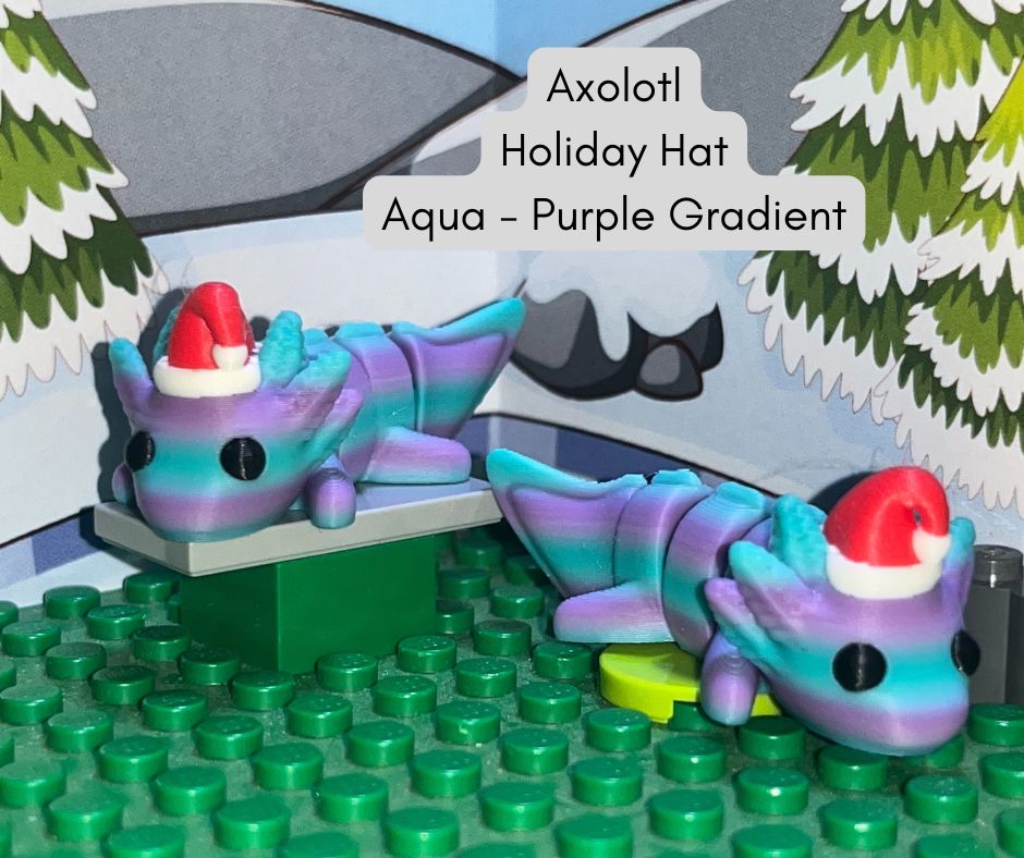 Axolotl with Holiday Hat Fidget Friend, Shipping: Pocket Fidget Friend - Aqua Purple Gradient
