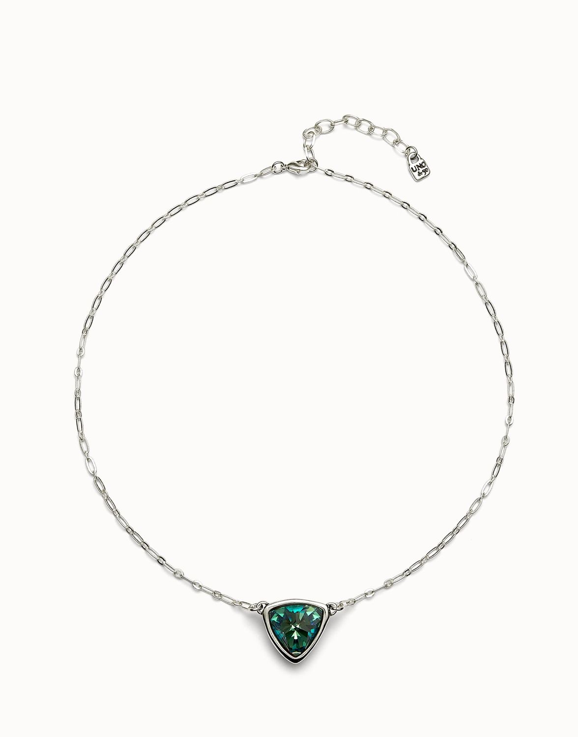 Uno De 50 Ser Camaleonica Collection, Color: Silver, Style: Pendant Chain Link Necklace With Green Crystal