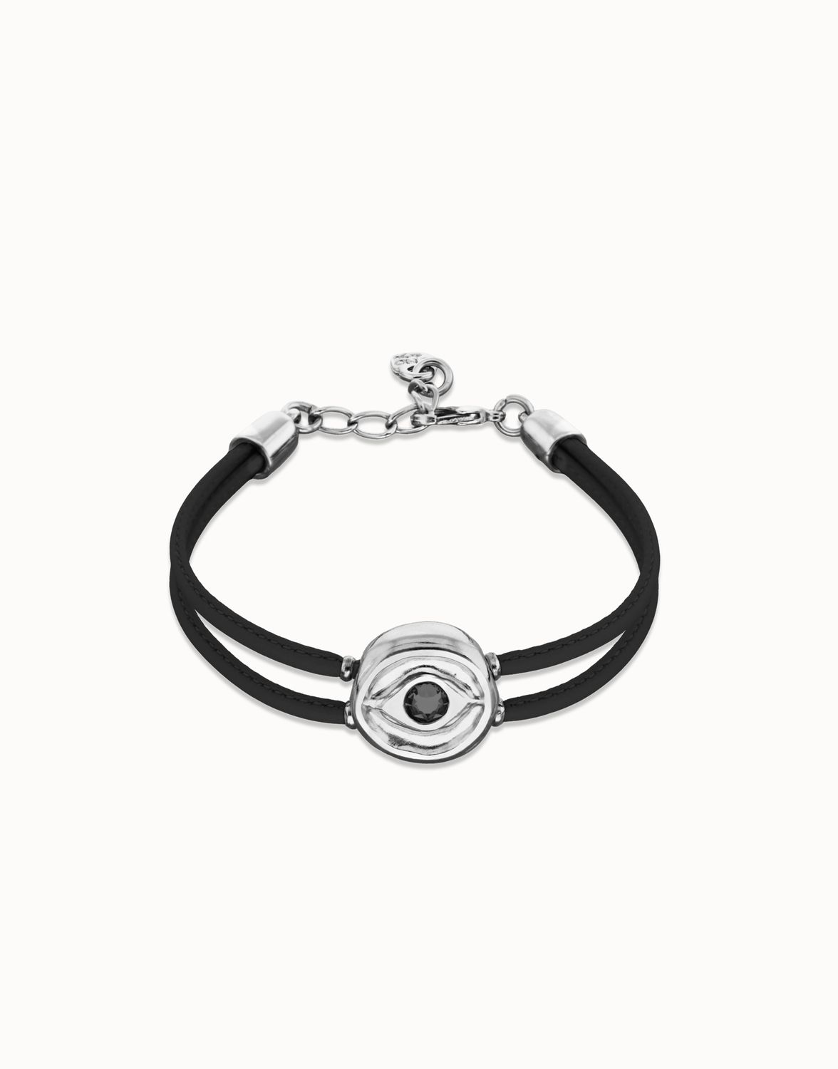 Uno De 50 Ser Intuitiva Collection, Style: Double Black Leather Birthstone Bracelet With Eye