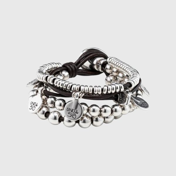Leather Beaded Bracelet With Charms