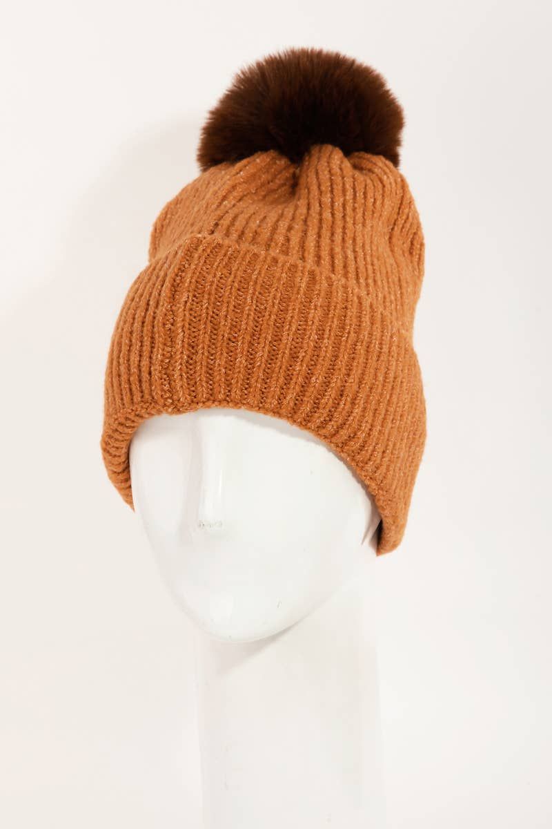Pom Ribbed Extra Soft Beanie, Color: RU