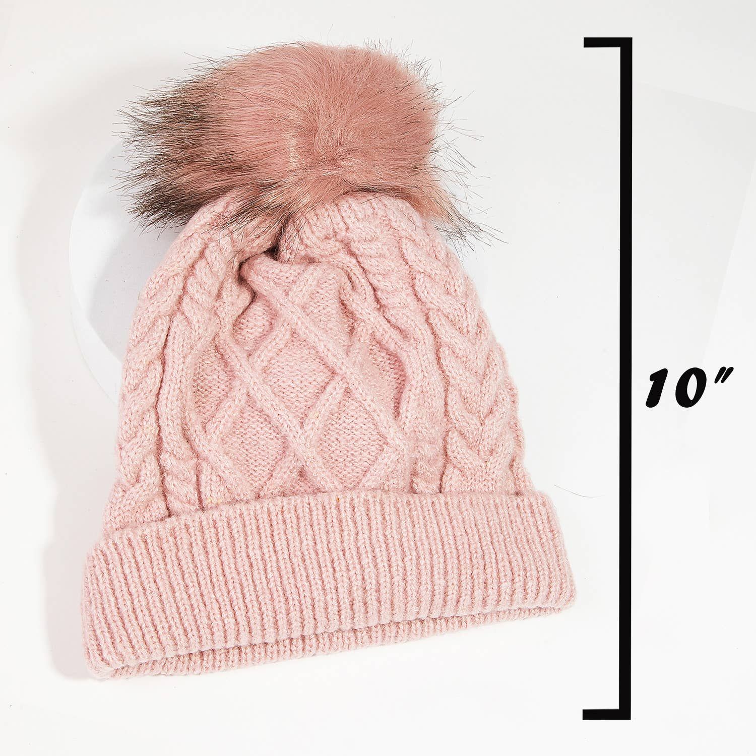 Cable Knit Fuzzy Pom Beanie