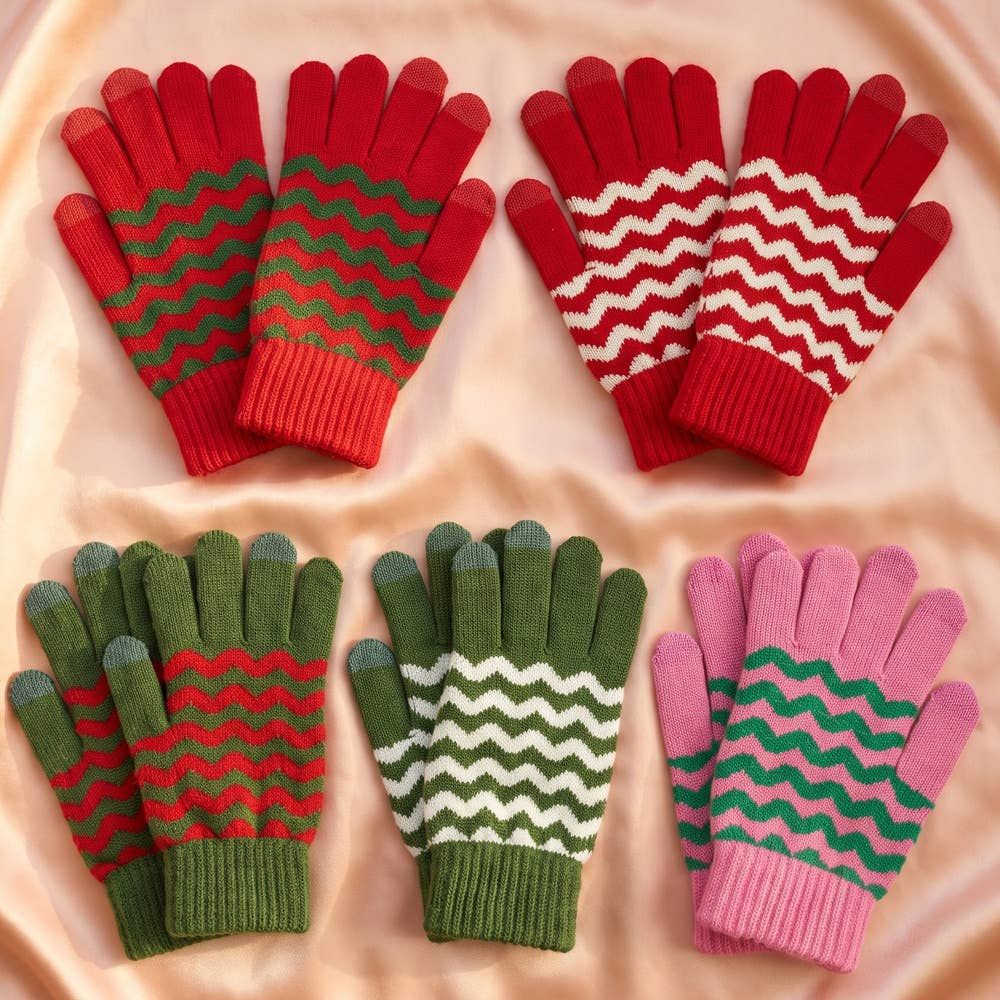 Chevron Stripe Touchscreen Knit Gloves