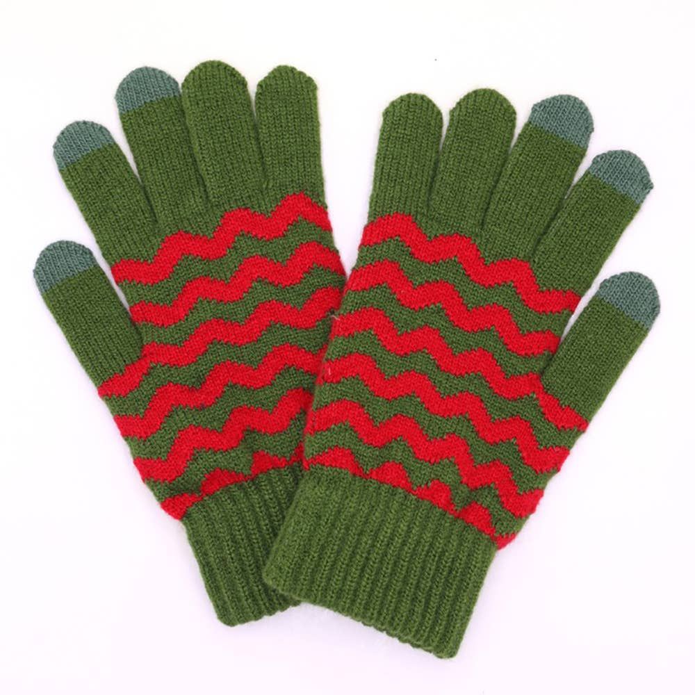 Chevron Stripe Touchscreen Knit Gloves