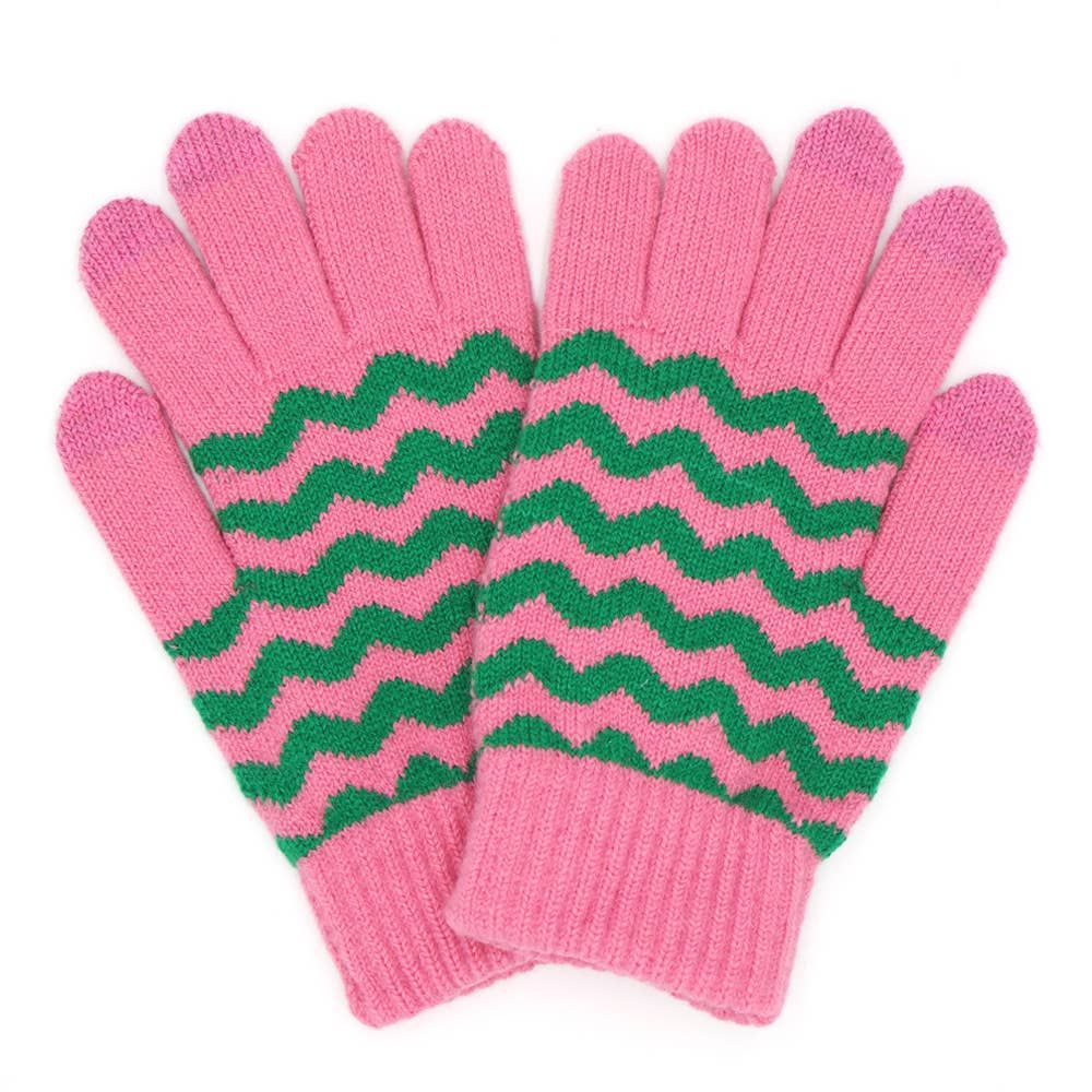 Chevron Stripe Touchscreen Knit Gloves